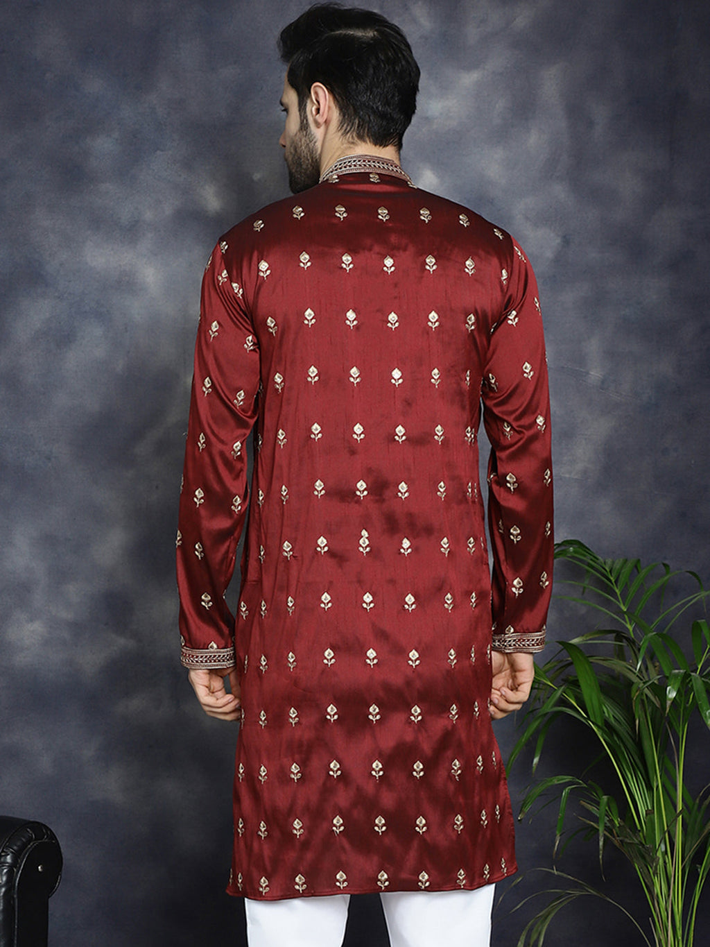 Jompers Men's Maroon Chikankari Embroidered Kurta - Maroon | Grocsy