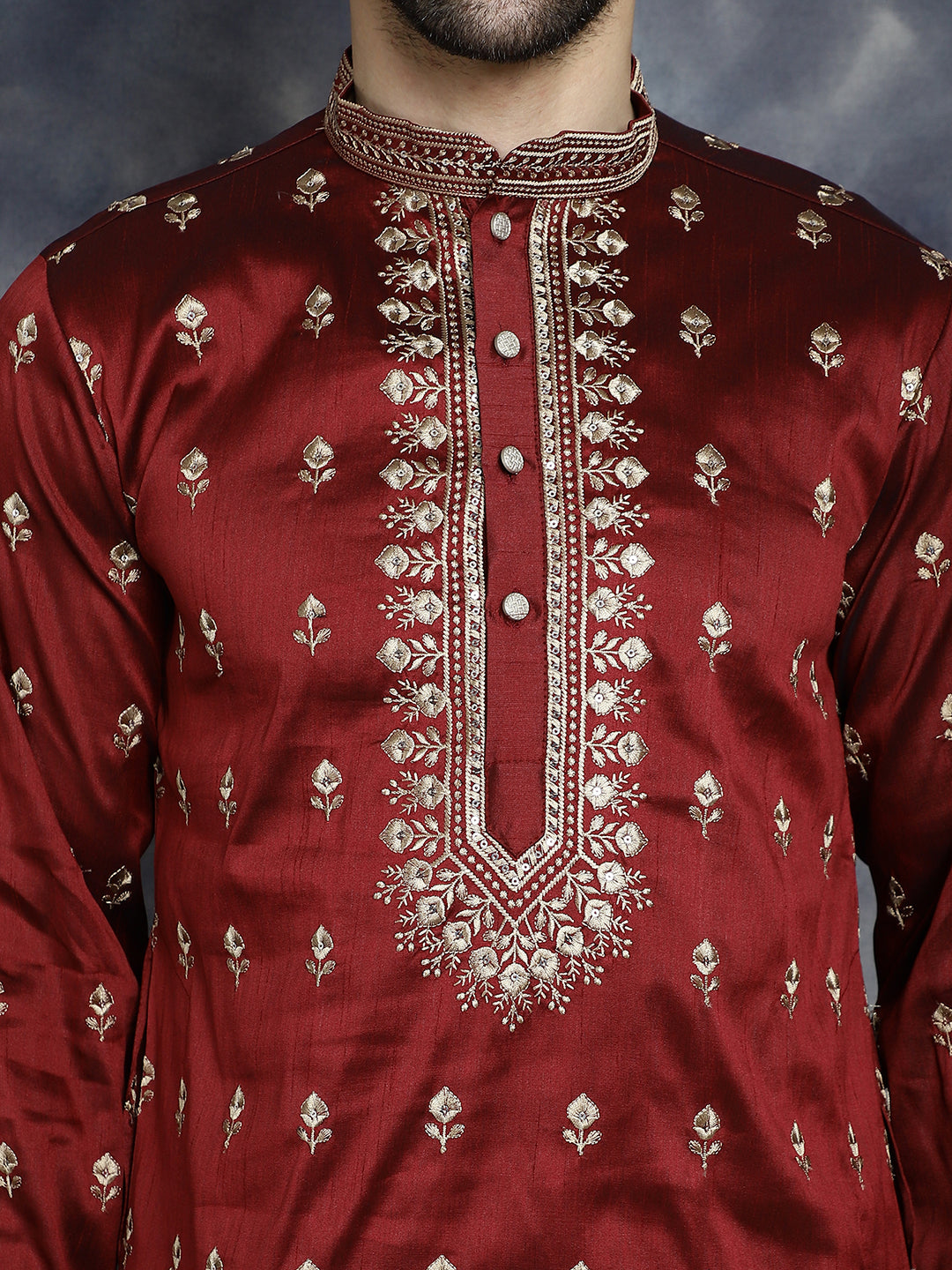 Jompers Men's Maroon Chikankari Embroidered Kurta - Maroon | Grocsy