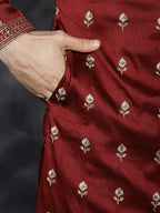 Jompers Men's Maroon Chikankari Embroidered Kurta - Maroon | Grocsy