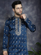 Jompers Men's Navy Blue Chikankari Embroidered Kurta - Navy Blue | Grocsy