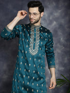 Jompers Men's Peacock Blue Chikankari Embroidered Kurta - Peacock | Grocsy