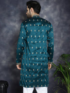 Jompers Men's Peacock Blue Chikankari Embroidered Kurta - Peacock | Grocsy