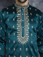 Jompers Men's Peacock Blue Chikankari Embroidered Kurta - Peacock | Grocsy