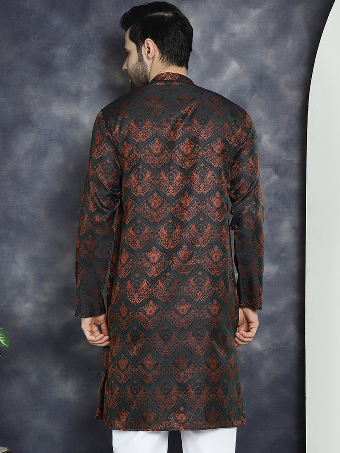 Jompers Men's Bronze Silk Blend Straight Kurta - Bronze | Grocsy