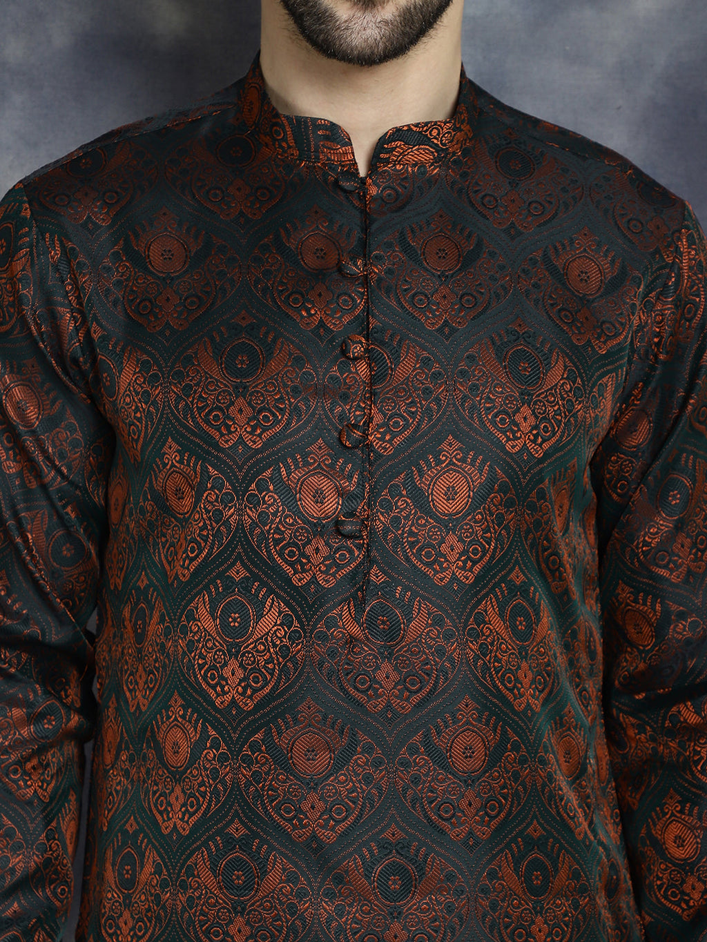 Jompers Men's Bronze Silk Blend Straight Kurta - Bronze | Grocsy