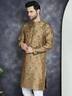 Jompers Men's Golden Silk Blend Straight Kurta - Golden | Grocsy
