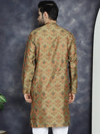 Jompers Men's Golden Silk Blend Straight Kurta - Golden | Grocsy