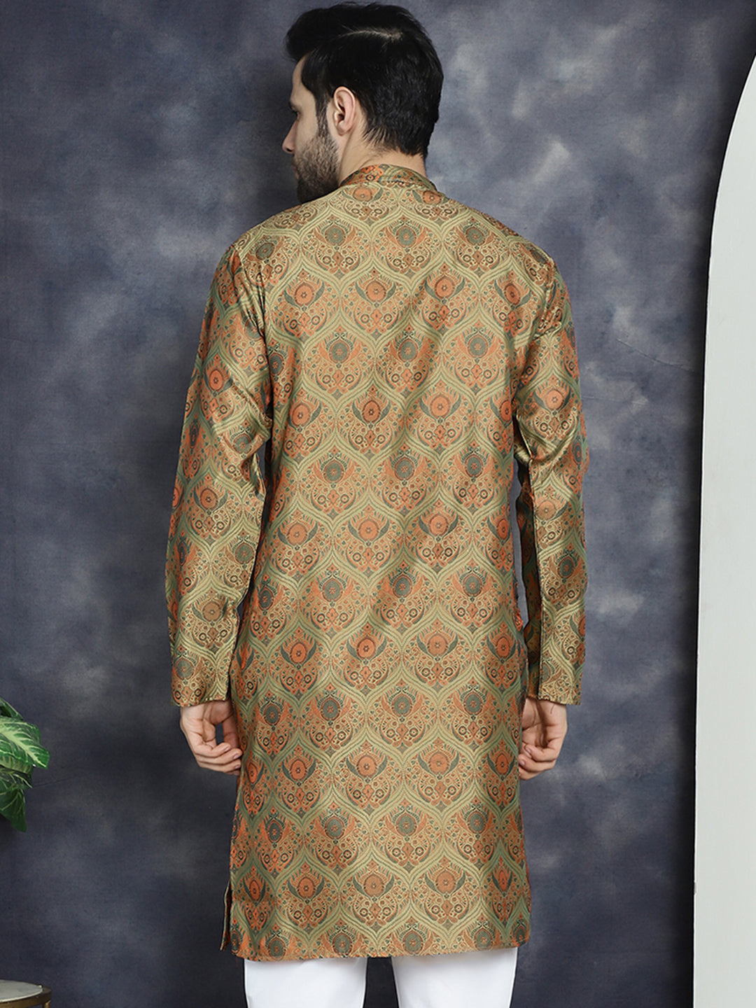 Jompers Men's Golden Silk Blend Straight Kurta - Golden | Grocsy