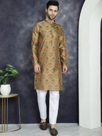 Jompers Men's Golden Silk Blend Straight Kurta - Golden | Grocsy