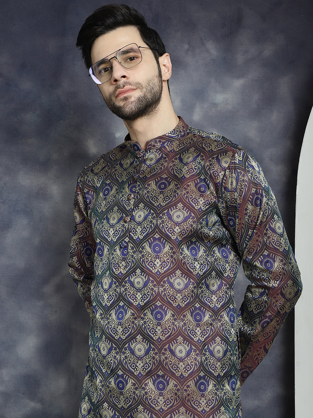Jompers Men's Purple Silk Blend Straight Kurta - Purple | Grocsy