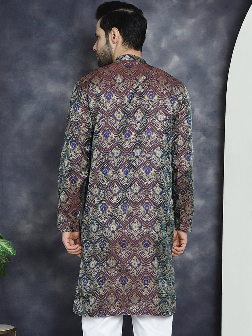 Jompers Men's Purple Silk Blend Straight Kurta - Purple | Grocsy
