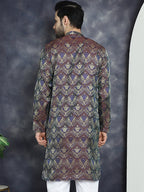Jompers Men's Purple Silk Blend Straight Kurta - Purple | Grocsy