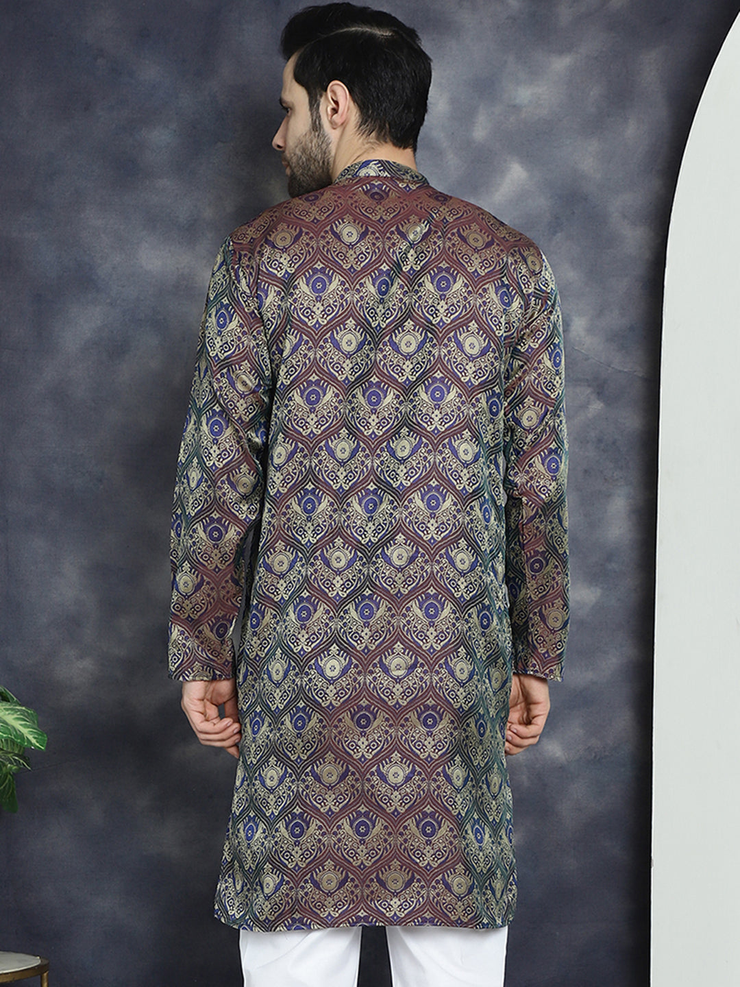 Jompers Men's Purple Silk Blend Straight Kurta - Purple | Grocsy