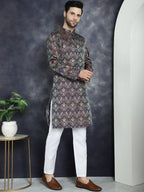 Jompers Men's Purple Silk Blend Straight Kurta - Purple | Grocsy