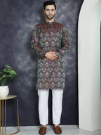 Jompers Men's Purple Silk Blend Straight Kurta - Purple | Grocsy