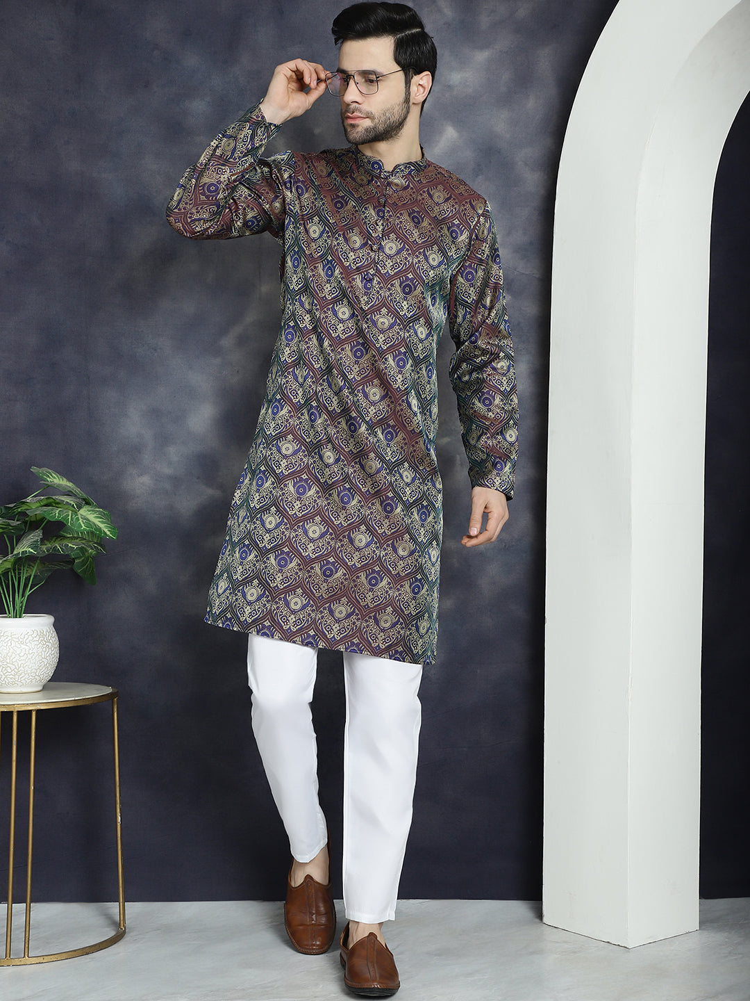Jompers Men's Purple Silk Blend Straight Kurta - Purple | Grocsy