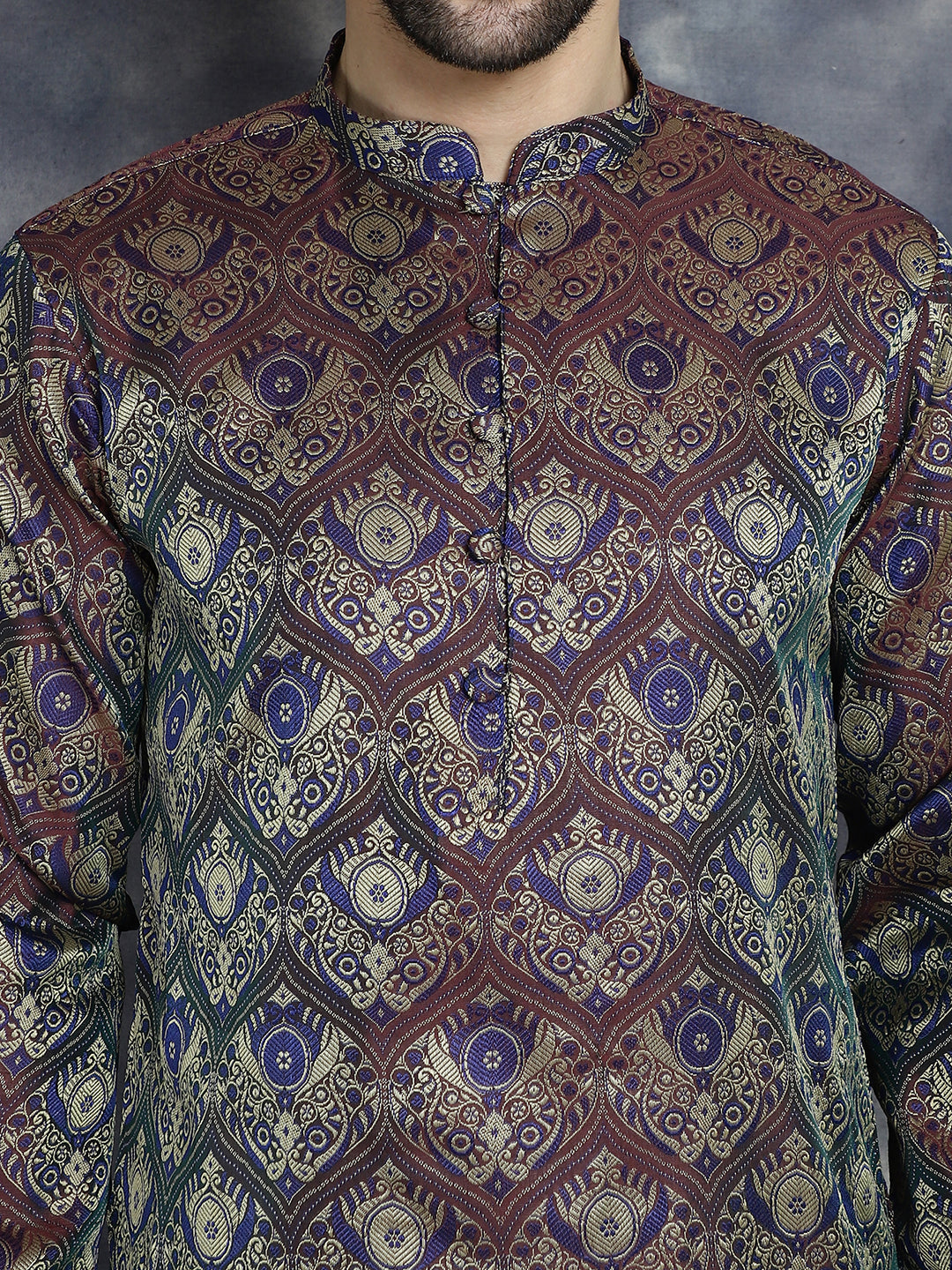 Jompers Men's Purple Silk Blend Straight Kurta - Purple | Grocsy