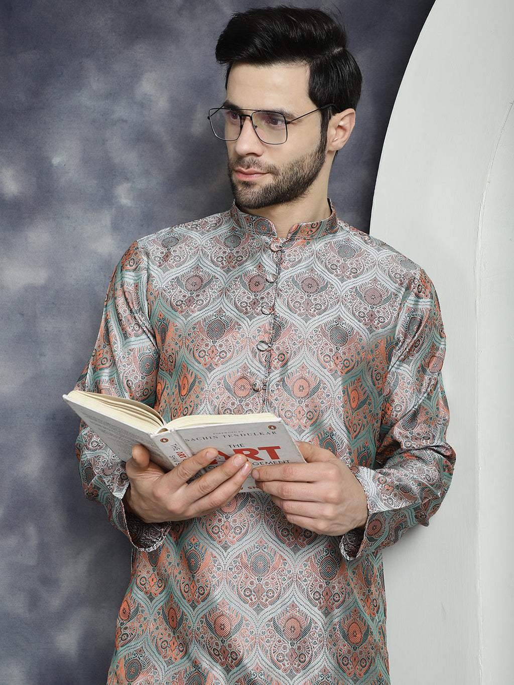 Jompers Men's Silver Silk Blend Straight Kurta - Silver | Grocsy