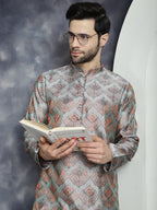Jompers Men's Silver Silk Blend Straight Kurta - Silver | Grocsy