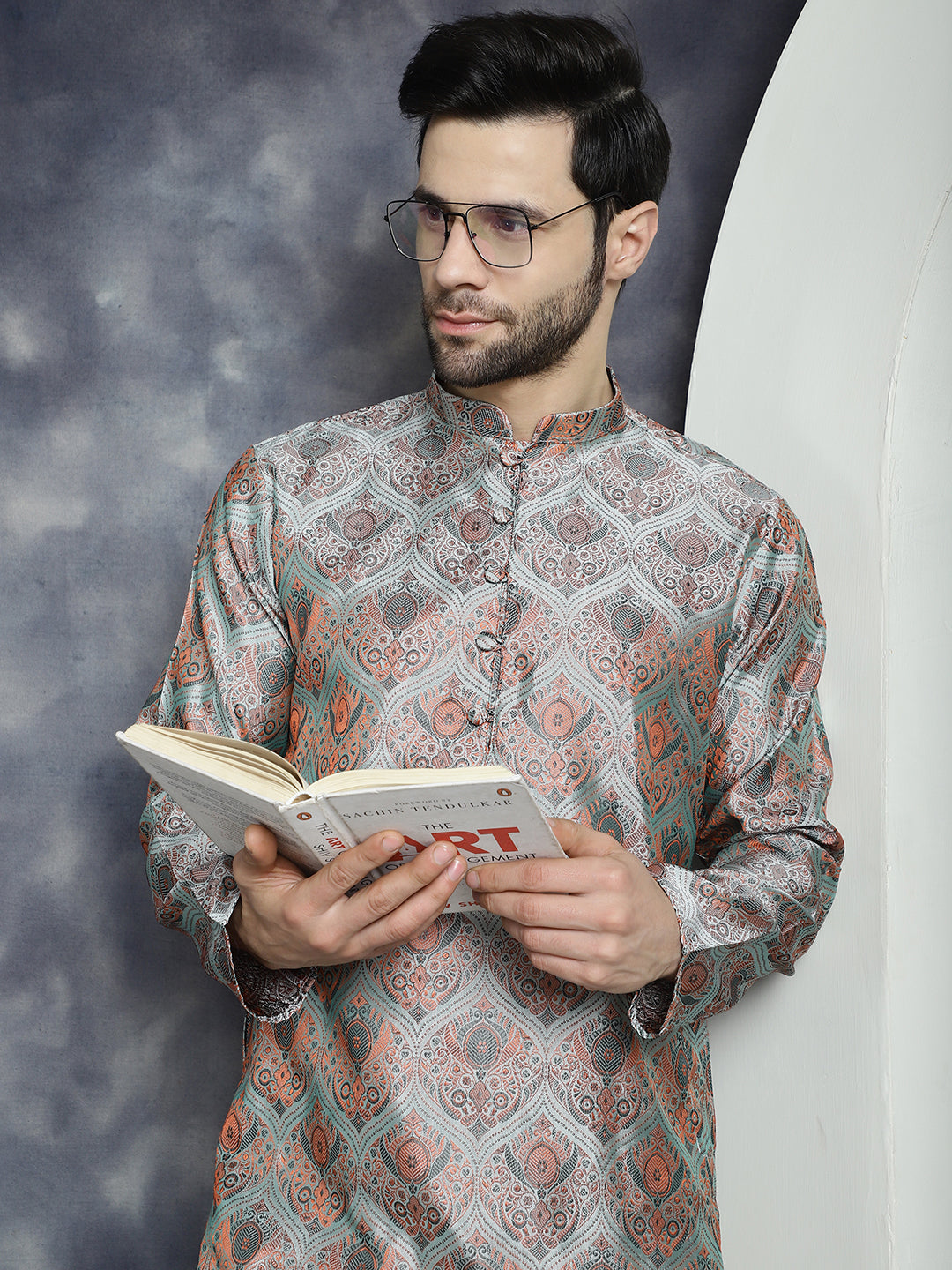 Jompers Men's Silver Silk Blend Straight Kurta - Silver | Grocsy