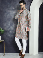 Jompers Men's Silver Silk Blend Straight Kurta - Silver | Grocsy