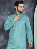 Jompers Men's Sequins Embroidered Kurta - Blue | Grocsy