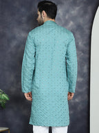 Jompers Men's Sequins Embroidered Kurta - Blue | Grocsy