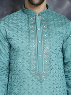 Jompers Men's Sequins Embroidered Kurta - Blue | Grocsy
