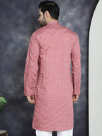Jompers Men's Sequins Embroidered Kurta - Coral | Grocsy