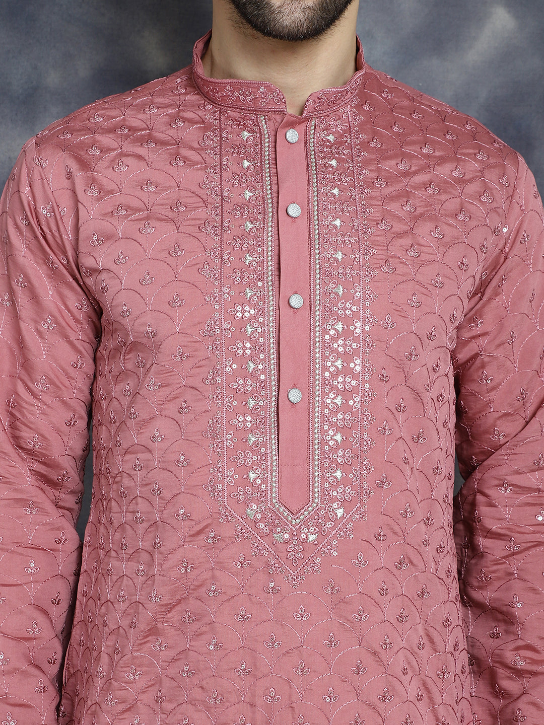 Jompers Men's Sequins Embroidered Kurta - Coral | Grocsy