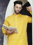 Jompers Men's Sequins Embroidered Kurta - Mustard | Grocsy