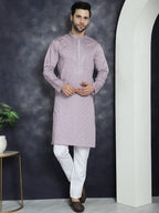 Jompers Men's Sequins Embroidered Kurta - Purple | Grocsy