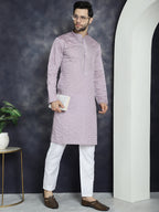 Jompers Men's Sequins Embroidered Kurta - Purple | Grocsy