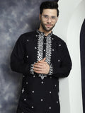 Jompers Men's Embroidered Kurta - Black | Grocsy