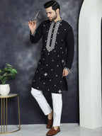 Jompers Men's Embroidered Kurta - Black | Grocsy