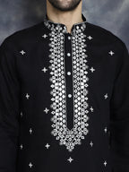 Jompers Men's Embroidered Kurta - Black | Grocsy
