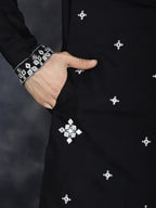 Jompers Men's Embroidered Kurta - Black | Grocsy