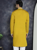 Jompers Men's Embroidered Kurta - Mustard | Grocsy
