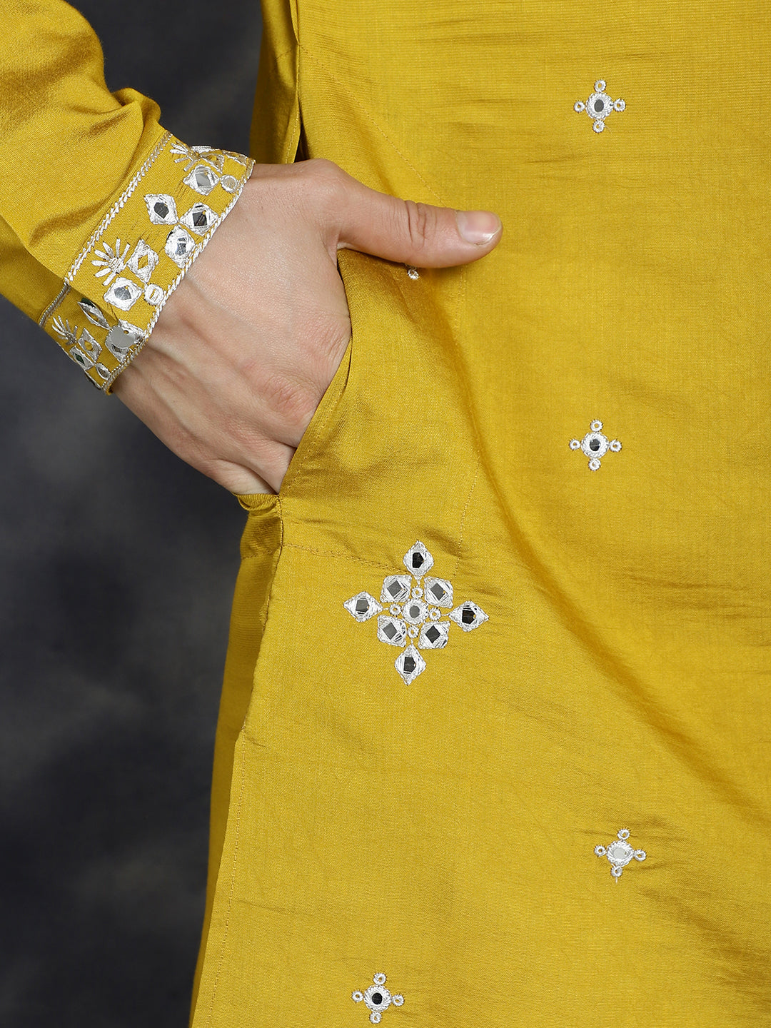 Jompers Men's Embroidered Kurta - Mustard | Grocsy