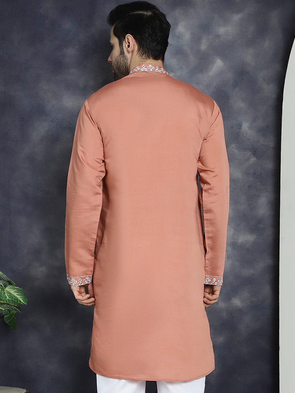 Jompers Men's Embroidered Kurta - Peach | Grocsy