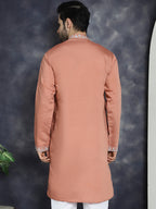 Jompers Men's Embroidered Kurta - Peach | Grocsy