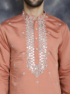 Jompers Men's Embroidered Kurta - Peach | Grocsy