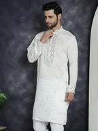 Jompers Men's Embroidered Kurta - White | Grocsy