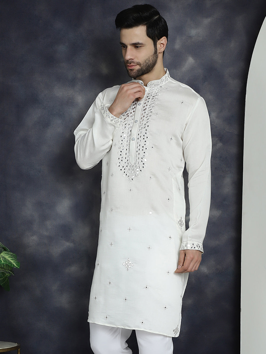 Jompers Men's Embroidered Kurta - White | Grocsy