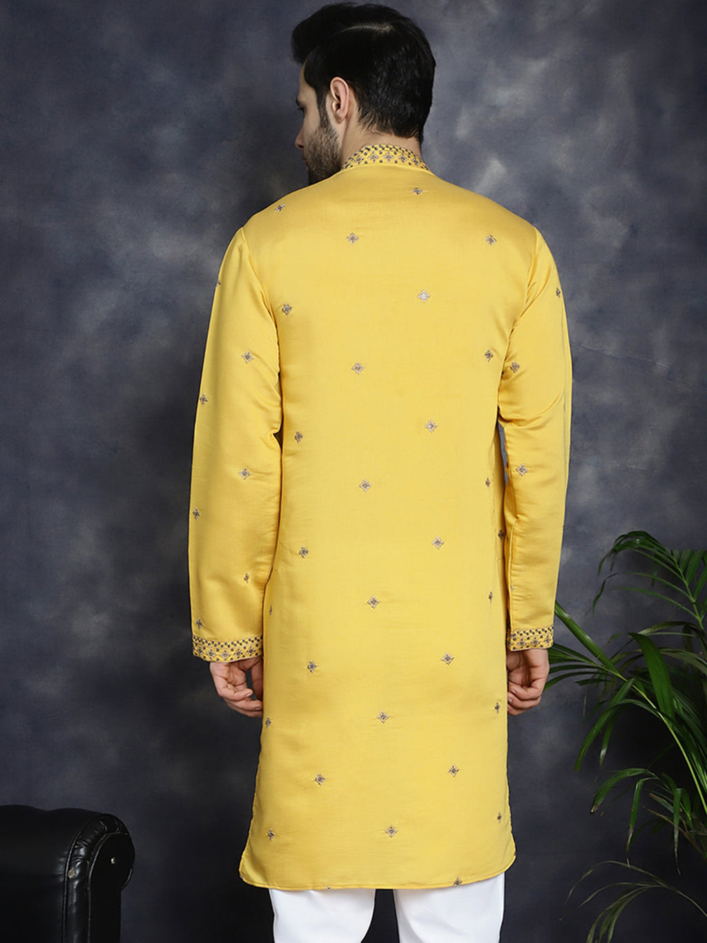 Jompers Men's Sequins Embroidered Kurta - Yellow | Grocsy