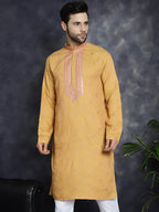 Jompers Men's Sequins Embroidered Kurta - Orange | Grocsy