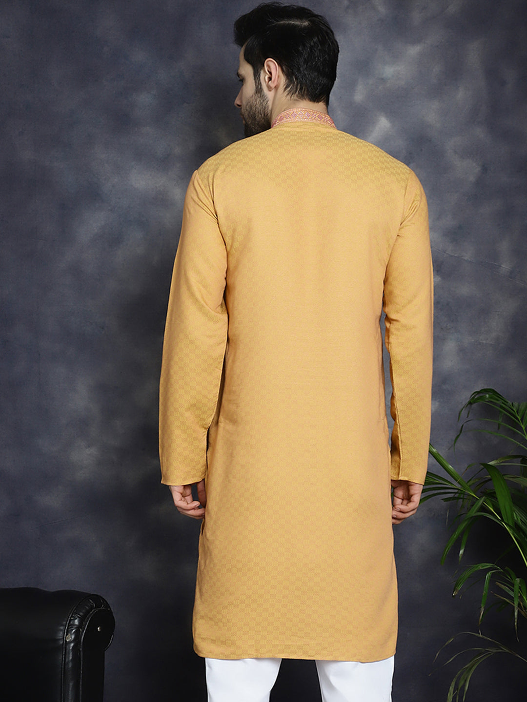 Jompers Men's Sequins Embroidered Kurta - Orange | Grocsy