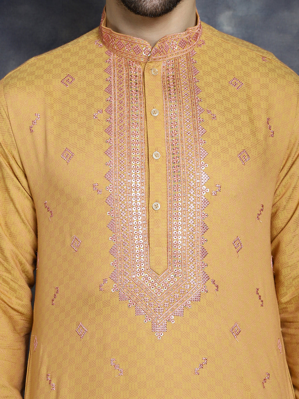 Jompers Men's Sequins Embroidered Kurta - Orange | Grocsy