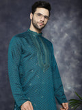 Jompers Men's Sequins Embroidered Kurta - Teal | Grocsy