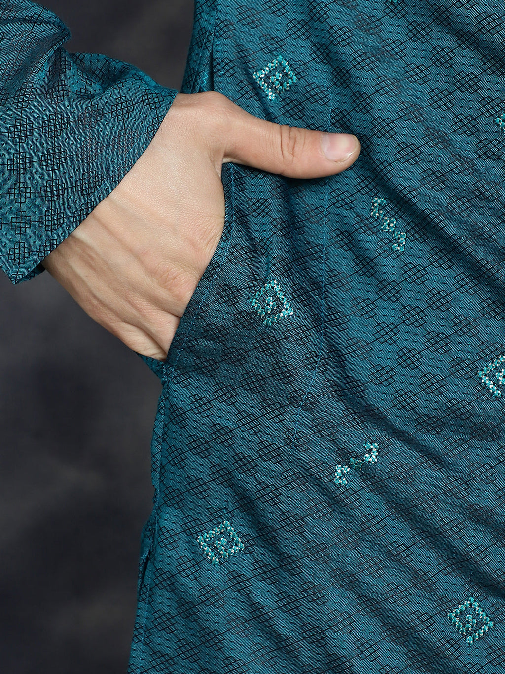 Jompers Men's Sequins Embroidered Kurta - Teal | Grocsy